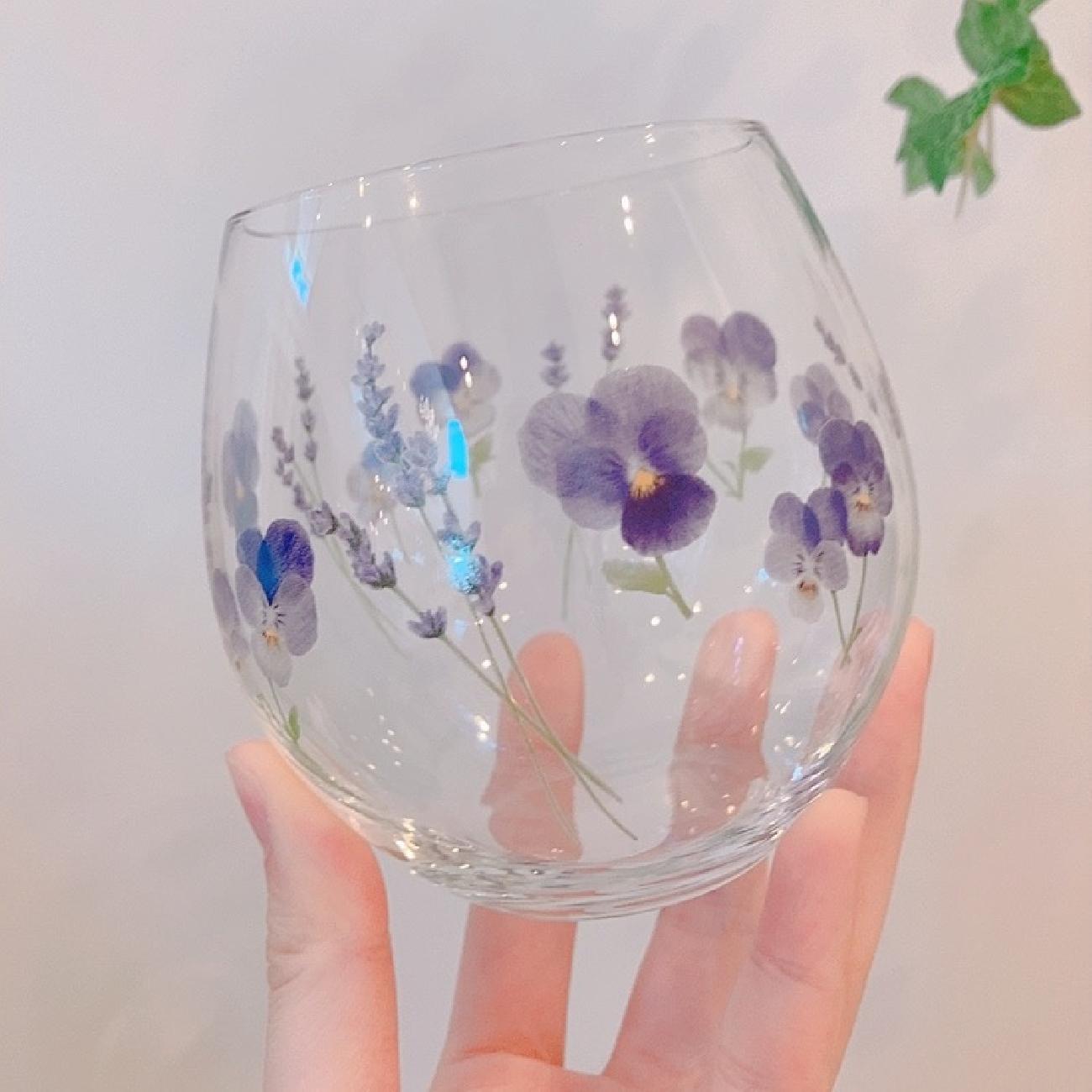 グラス/ビオラ/ラベンダー/花/お花/ペアグラス/タンブラー/お花好き/耐熱マグ/マグカップ/ガラス