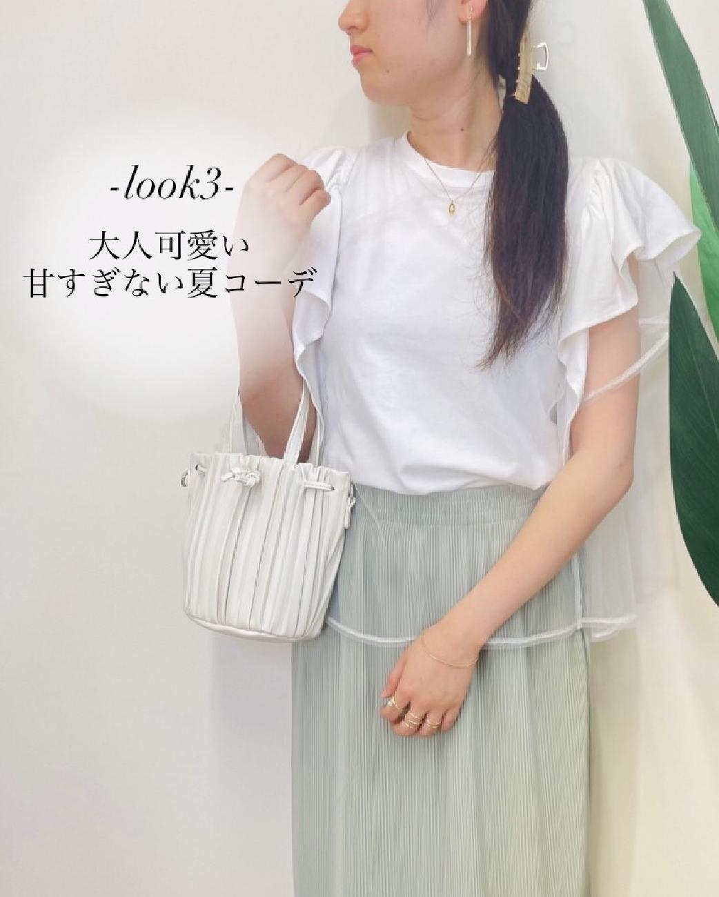大人可愛い／服／レディースファッション／大人カジュアル／きちんとコーデ／高見え／楽／夏コーデ／夏のおしゃれ／デニムスカート／Tシャツ／ロゴT／フリル／チュール／セットアップ／かごバッグ／サンダル／トータルコーデ／津山お出かけ／岡山お出かけ／津山／岡山／雑貨屋
