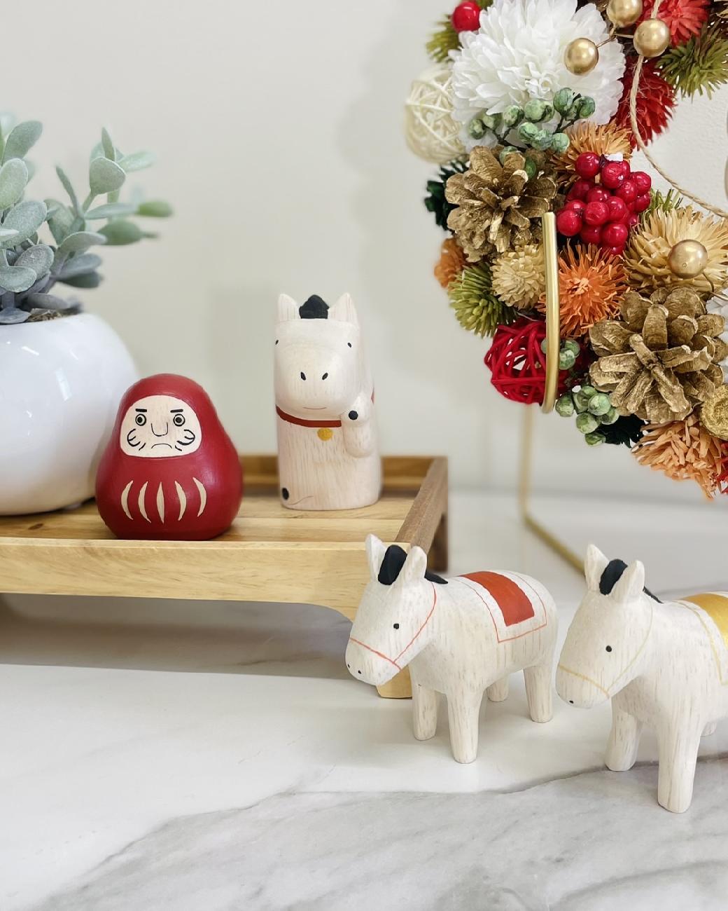 干支／干支飾り／ナチュラル／可愛い／ミニサイズ／大人気／ぽれぽれ／木製／鏡餅／達磨／フクロウ／午／十二支／正月／2026／新年／新年準備／正月準備／津山／岡山／雑貨屋