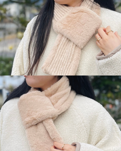 マフラー／ティペット／防寒／寒さ対策／首元のおしゃれ／ファー／ニット／チェック／秋冬／あたたかい／大人可愛い／コーデのポイント／津山／岡山／雑貨屋