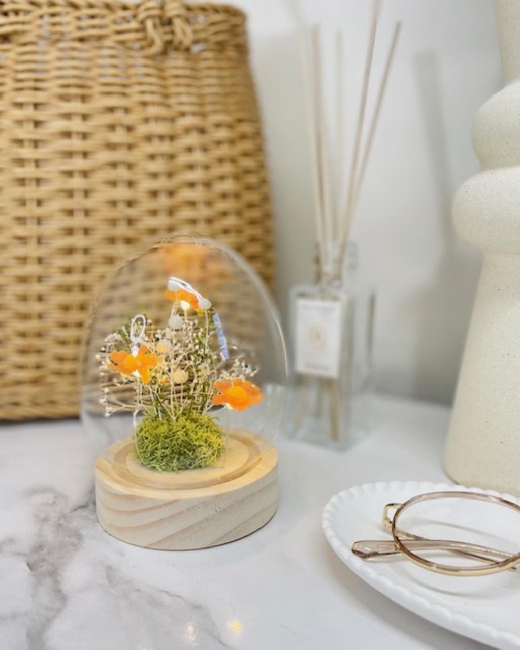 ガラスドーム／飾り／インテリア／フラワードーム／大人可愛い／春／年中飾れる／LED／ライト／癒し／オブジェ／置物／おすすめ／ギフト／贈り物／津山／岡山／雑貨屋
