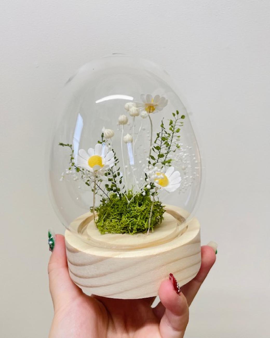 ガラスドーム／飾り／インテリア／フラワードーム／大人可愛い／春／年中飾れる／LED／ライト／癒し／オブジェ／置物／おすすめ／ギフト／贈り物／津山／岡山／雑貨屋