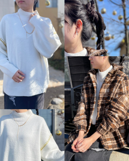 冬コーデ／ファッション／アパレル／ニット／柄／コート／キラキラ／おでかけ／もっちり／華やか／津山服／津山ファッション／津山／岡山／雑貨屋