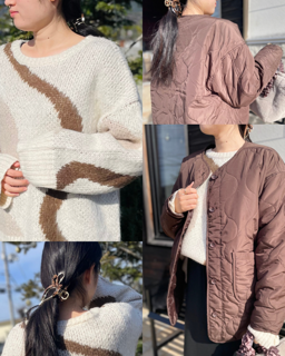 冬コーデ／ファッション／アパレル／ニット／柄／コート／キラキラ／おでかけ／もっちり／華やか／津山服／津山ファッション／津山／岡山／雑貨屋