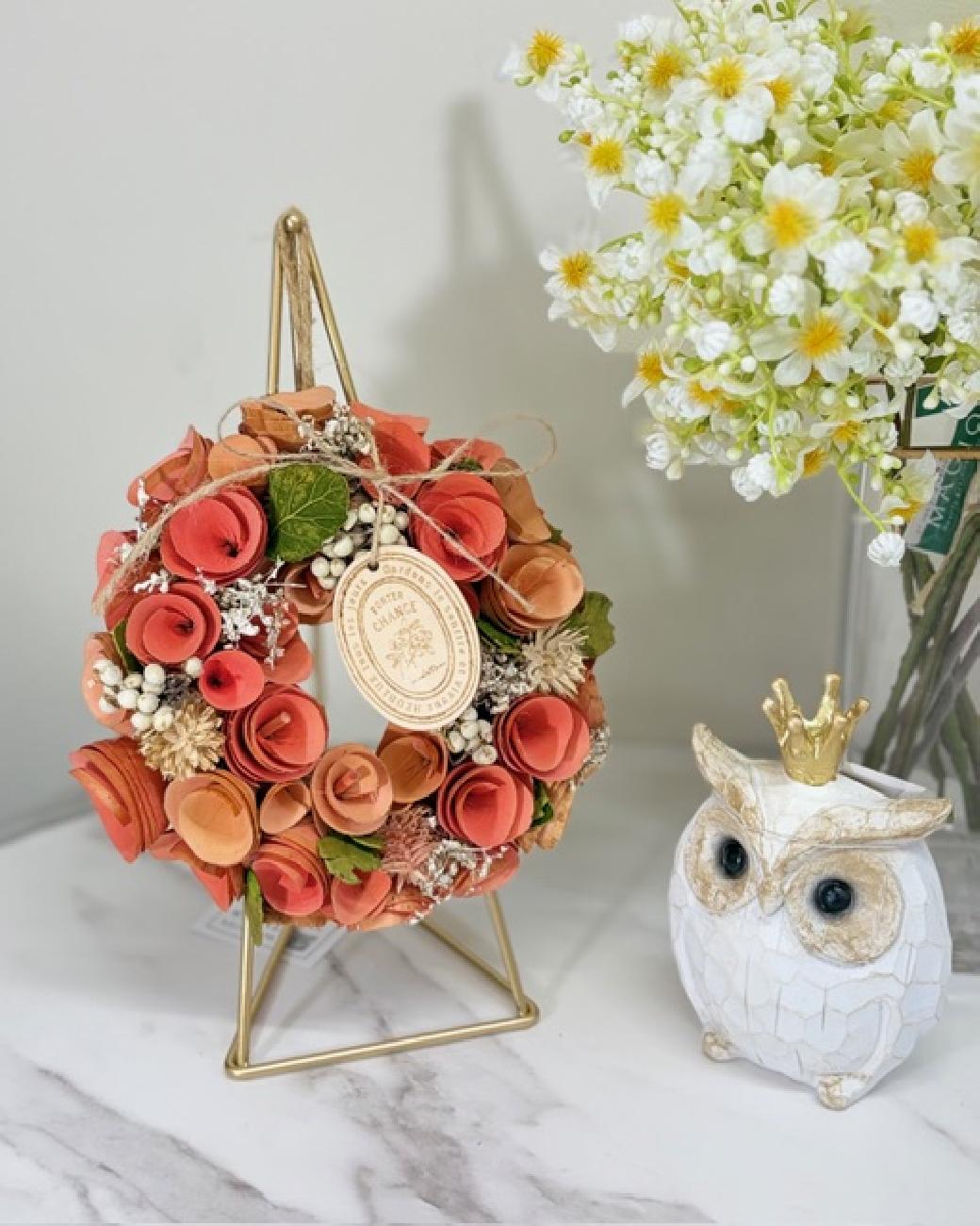 リース／春色／インテリア／飾り／フラワーリース／引っ越し／壁掛け／ナチュラル／大人可愛い／インテリア／玄関／リビング／お祝い／新築／模様替え／上品／春ギフト／贈り物／津山／岡山／雑貨屋