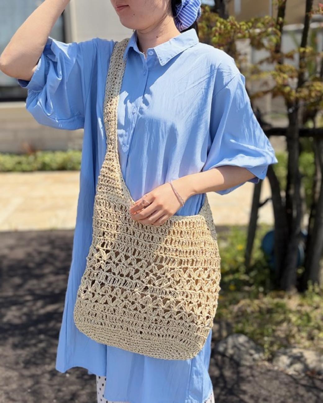 かごバッグ／雑材／フリル／リボン／ナチュラル／春夏／おしゃれ／お出かけ／大人可愛い／贈り物／母の日／プレゼント／津山／岡山／雑貨屋