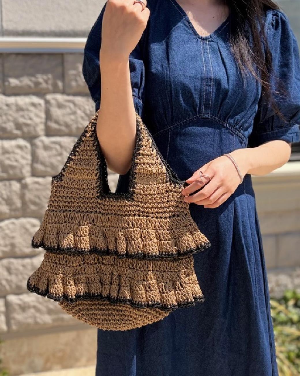 かごバッグ／雑材／フリル／リボン／ナチュラル／春夏／おしゃれ／お出かけ／大人可愛い／贈り物／母の日／プレゼント／津山／岡山／雑貨屋