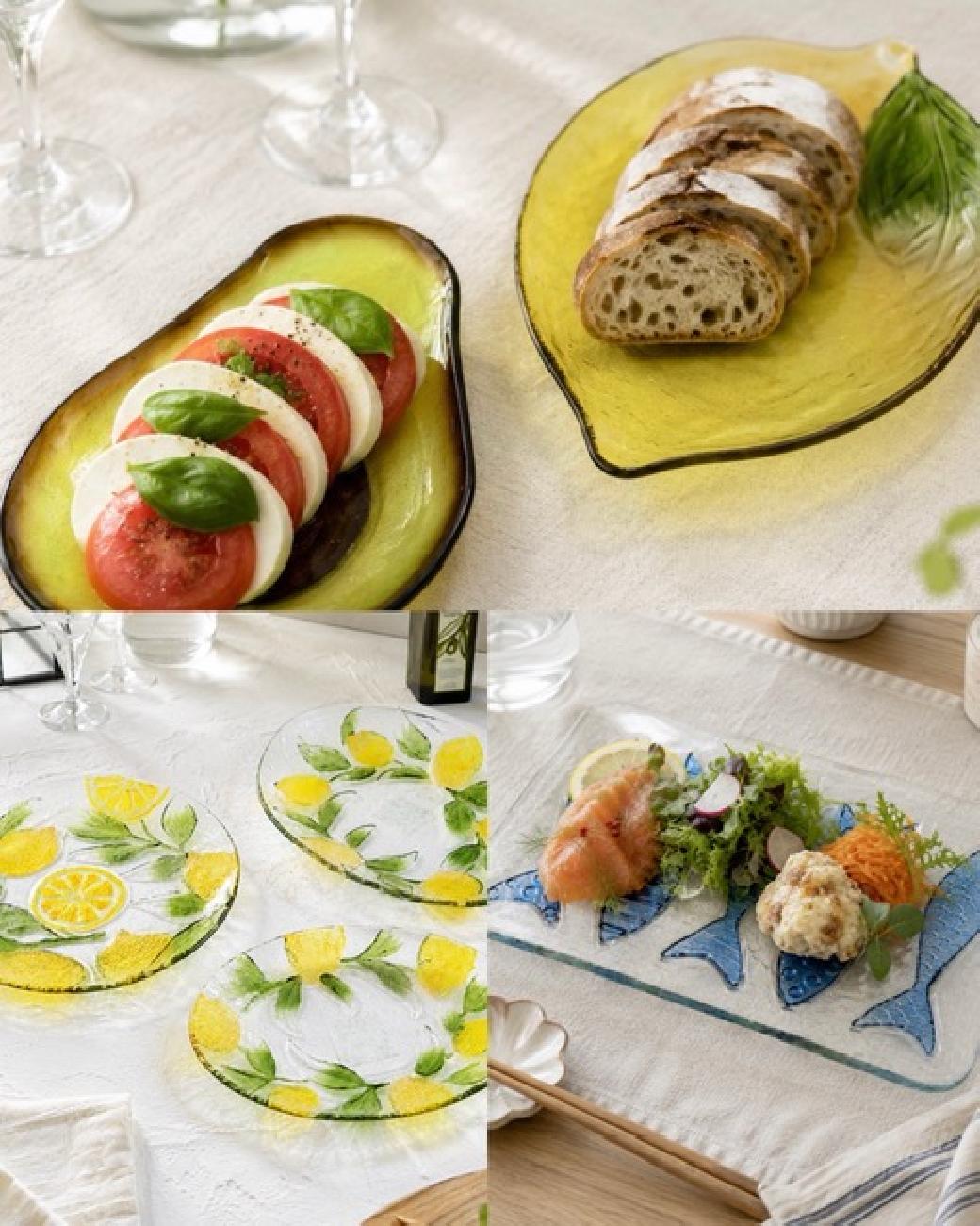 ガラス食器／食卓／夏／さわやか／涼やか／フルーツモチーフ／無地／大人可愛い／高見え／料理が映える／SNS映え／津山／岡山／雑貨屋